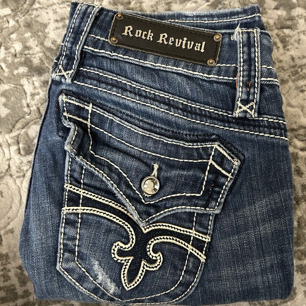 Rock Revival Christina Skinny Jeans Distressed Women’s Size 28